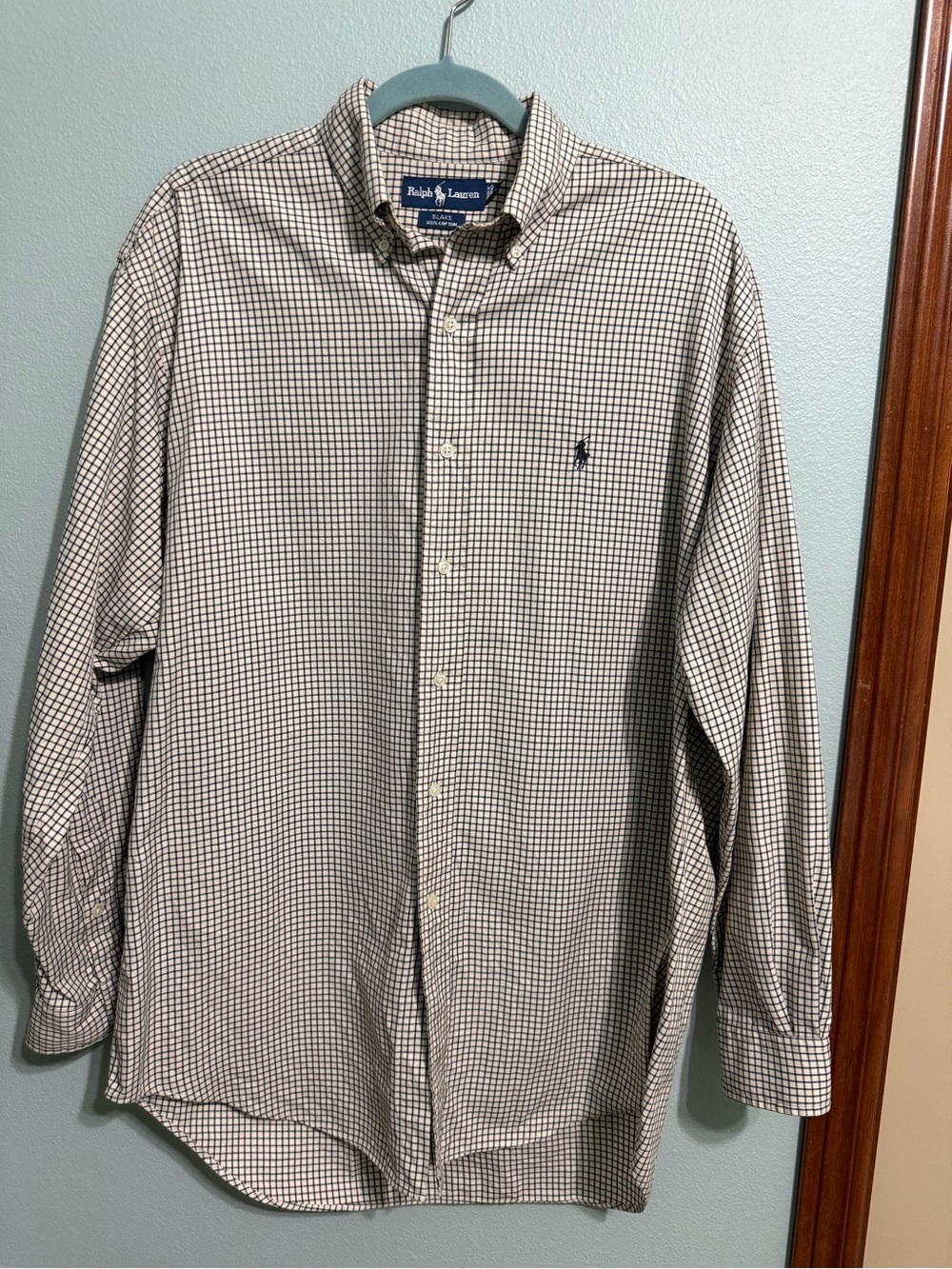 Ralph Lauren Men's Cream and Black Checked Button-Down Shirt Medium